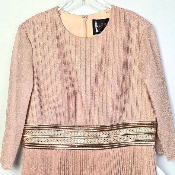Mac Duggal Pleated Metallic Rose Gold Gown 14, NWT - Picture 2 of 12